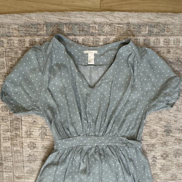 Sage Green Polka Dot Midi Dress Puff Sleeve Romantic Cottagecore Coquet - 6 - Picture 2 of 8